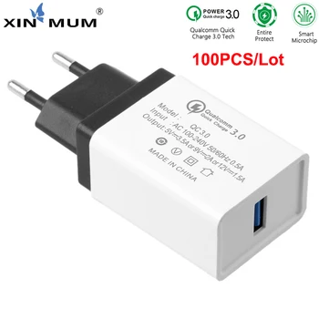 

XIN-MUM 100PCS/lot Quick Charge QC 3.0 18W Fast USB Charger Universal for iPhone Samsung Xiaomi Huawei Wall Charger Adapter