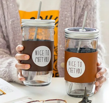 

Free Shipping! Jumbo Size 600ML Fashion Letter Printing Water Cup Coffee Mug Glass Jar Drinking Bottle Vintage Jar Suction Cup