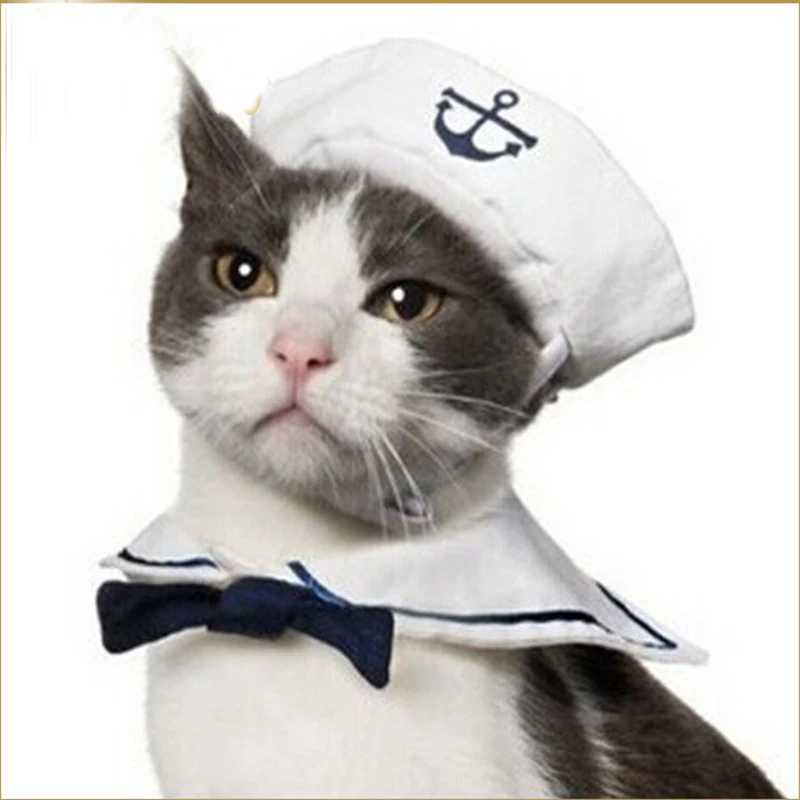 

TAILUP Christmas Customs Pet Supplies Pet Cat and Dog Cosplay Navy Suit Fashion Hat & Triangular Bandage Butterfly Bow Ties