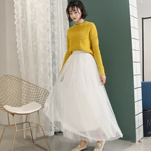 Весна Лето Юбки Женская эластичная высокая талия тюль сетка женская Юбка-миди Осенняя мода плиссированная супер Феи Пряжа юбка