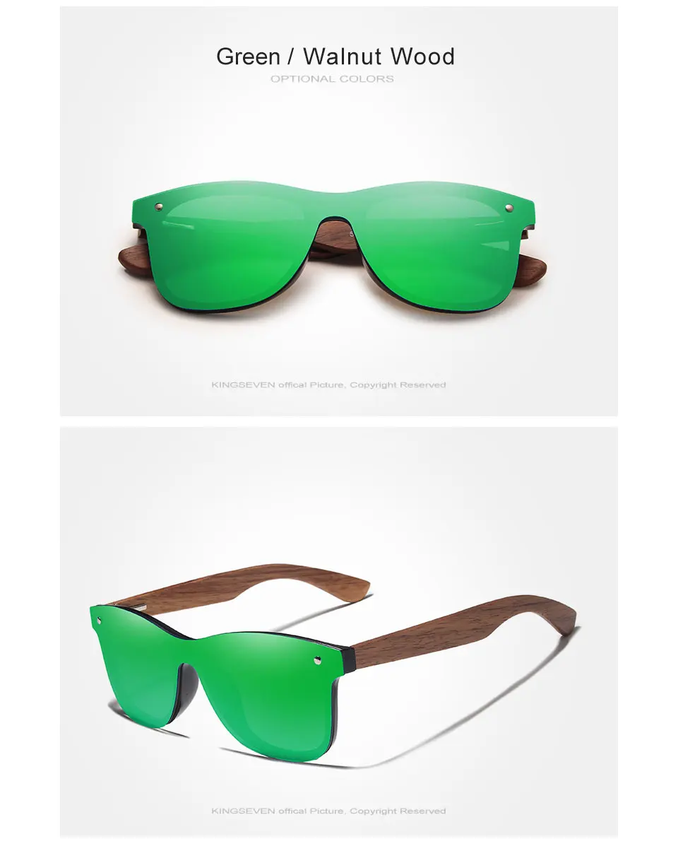 KINGSEVEN, мужские солнцезащитные очки, поляризационные, ореховое дерево, зеркальные линзы, солнцезащитные очки для женщин, фирменный дизайн, цветные оттенки, ручная работа