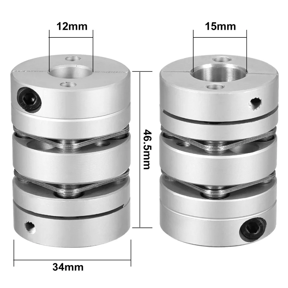 

Uxcell High Quality 1PCS Clamp Tight Motor Shaft Outer Dia. 34mm 12mm-15mm L46.5xD34 2 Diaphragm DIY CNC Motor Coupling Coupler