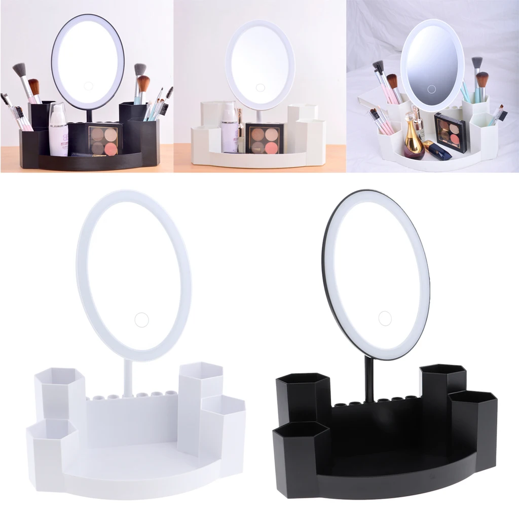 MagiDeal Adjustable Angle Premium Makeup Mirror With LED Lights Cosmetic Mirror Make Up Organizer Stand