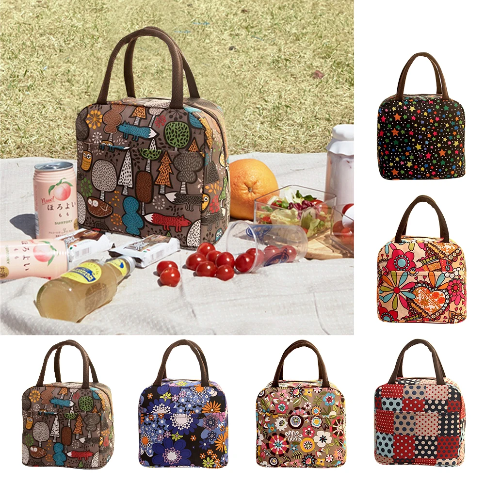 

1pc Picnic Lunch Bag Waterproof Handbag Nylon Fabric Reinforced Insulated Portable Cute Bento Bag 29x11x19cm Kitchen Accessories