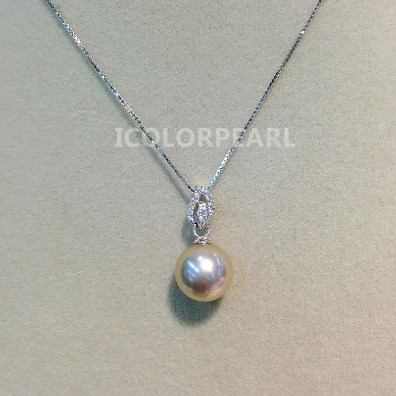 

High Luster 10-11mm Natural Round Freshwater Pearl Pendant,Sterling Silver Chain,White,Pink,Purple Colors Available!