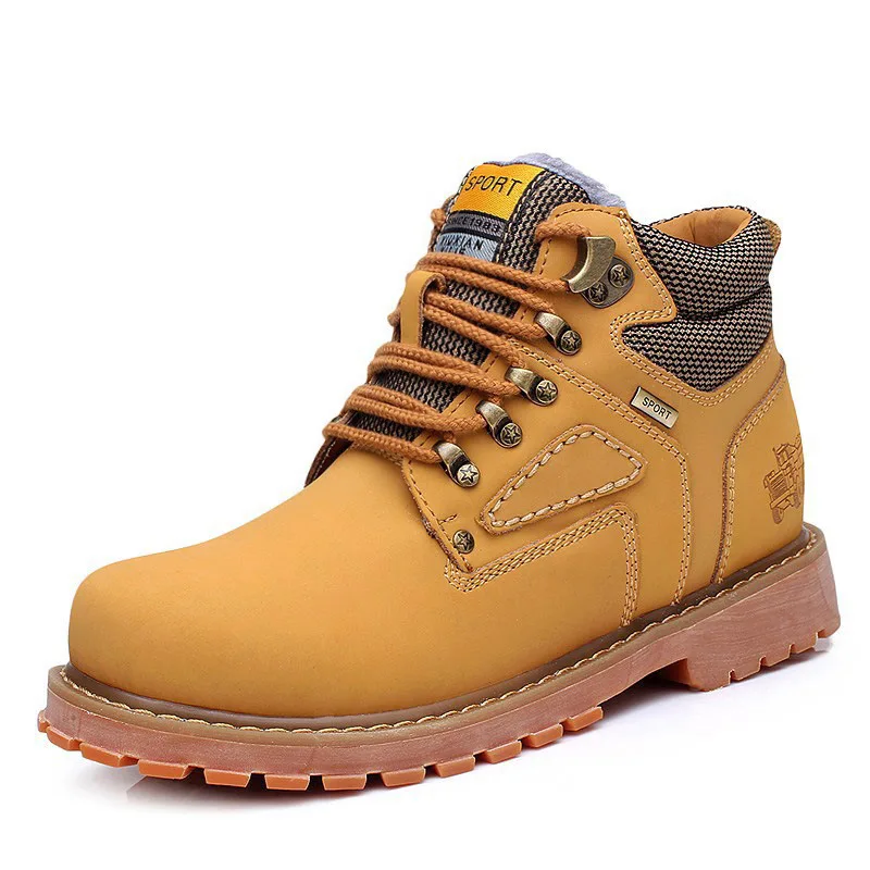 Новые мужские рабочие ботинки Осень-зима кожаные ботинки с заклепками повседневная мужская обувь бренда QIYHONG размера плюс 38-44 - Цвет: Yellow