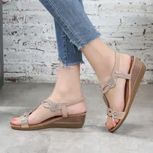 Gladiator Vintage Wedge Sandals Women Rhinestone Shoes Rome Bohemian Casual Sandals Wedges Elastic Band Lasies Summer Sandals bohemian sandals for women wedge shoes crystal decoration grey army green shoes ladies cute casual shoes rhinestone sandals