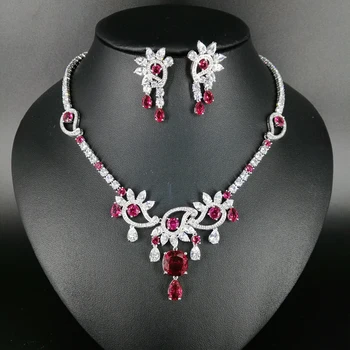 

NEW FASHION romantic AAA red zircon necklace earring wedding bride banquet formal dress popular jewelry set free shipping