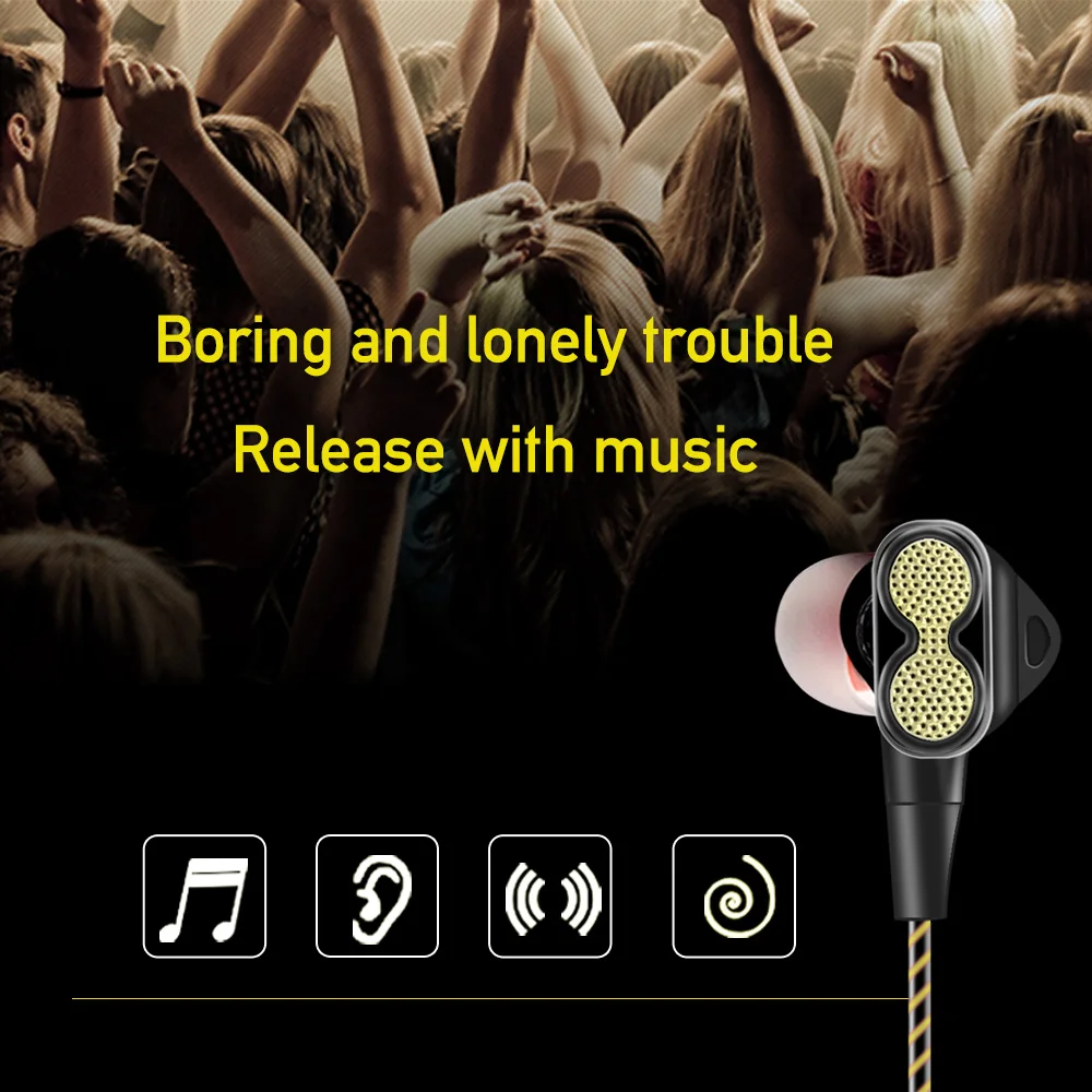 FBYEG Bluetooth Earphone Wireless Headphones Four Unit Drive Double Dynamic Hybrid Deep Bass Sport Earphone for Phone with mic