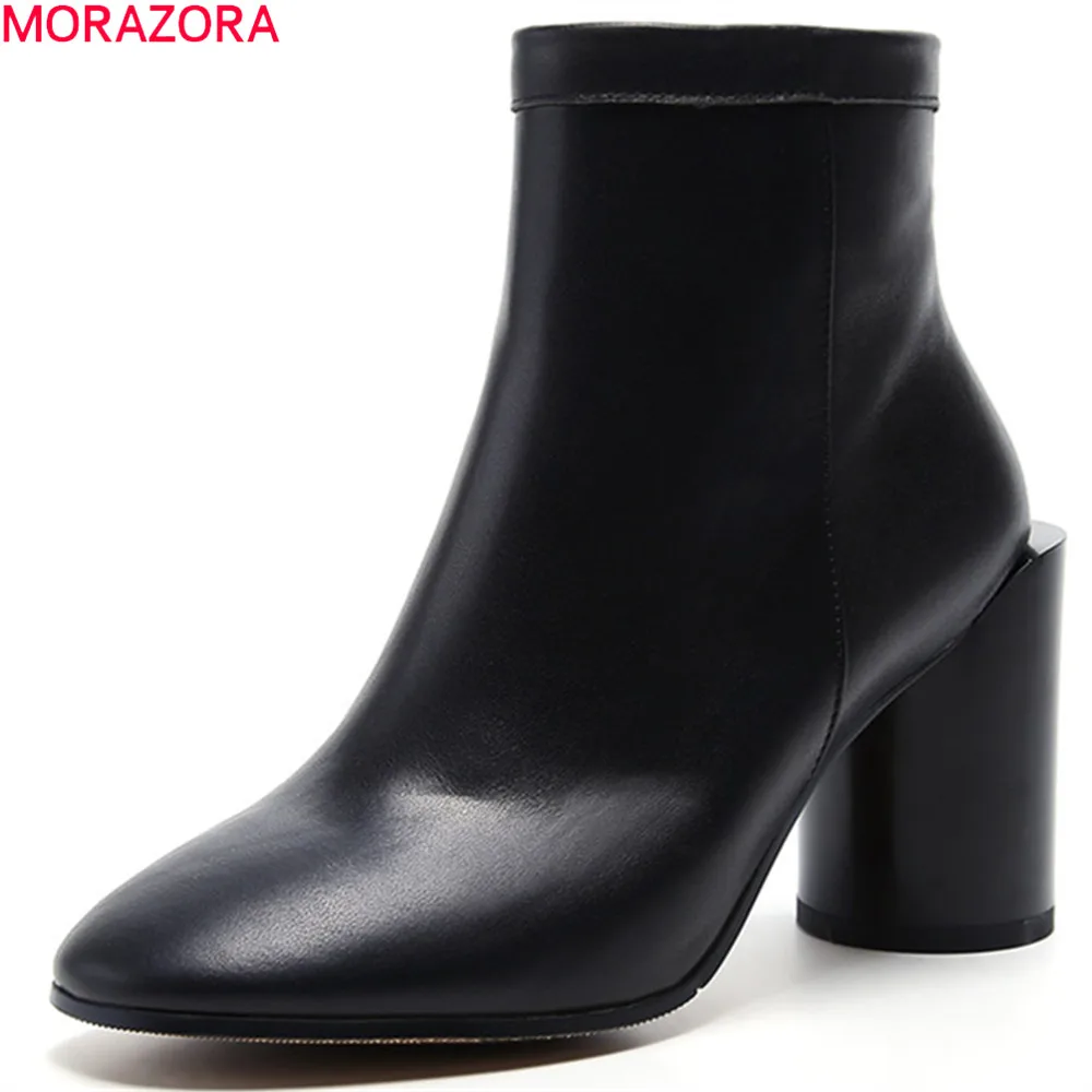 

MORAZORA fashion new arrive women boots square toe zipper genuine leather boots black Blackish green cow leather ankle boot