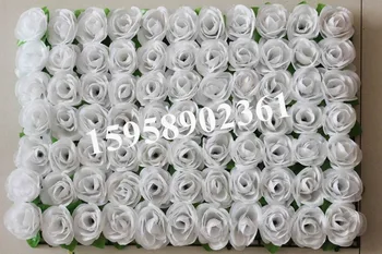 

SPR Free Shipping- white with green leaf-10pcs/lot Artificialsilk rose flower wall wedding background lawn/pillar