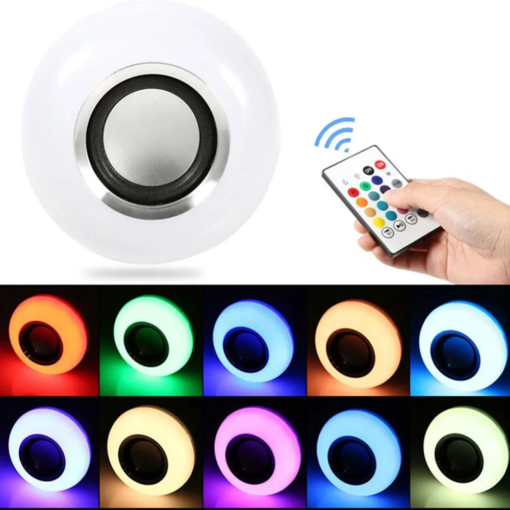 

LED Light Bulb with Integrated Bluetooth Speaker, 6W E27 RGB Changing Lamp Wireless Stereo Audio with 24 Keys Remote Control P20