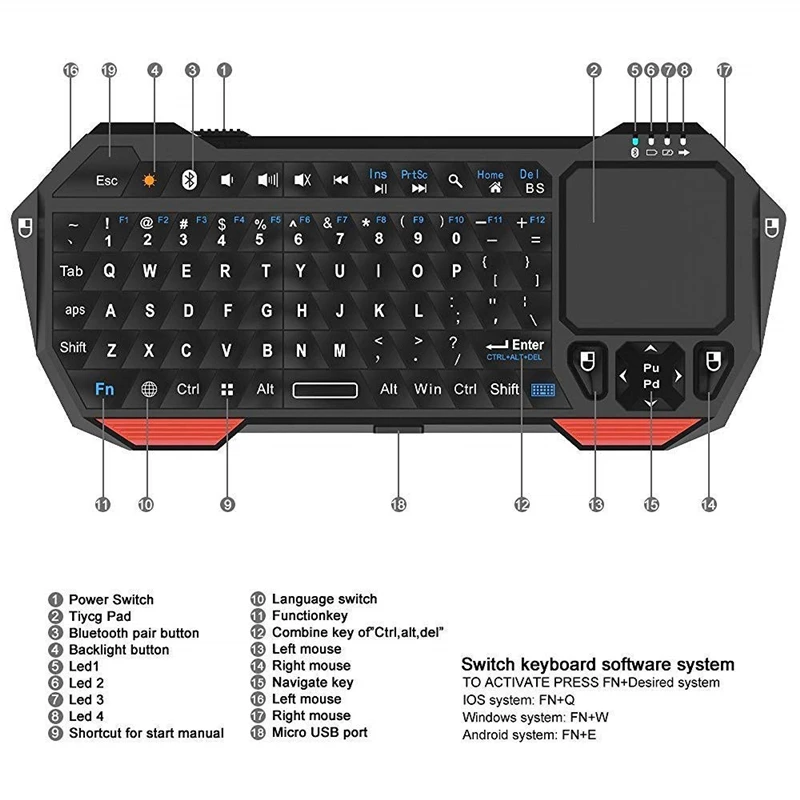 Qwerty Bluetooth мини клавиатура контроллер с тачпадом для IOS Android Windows PC PS3 Tab