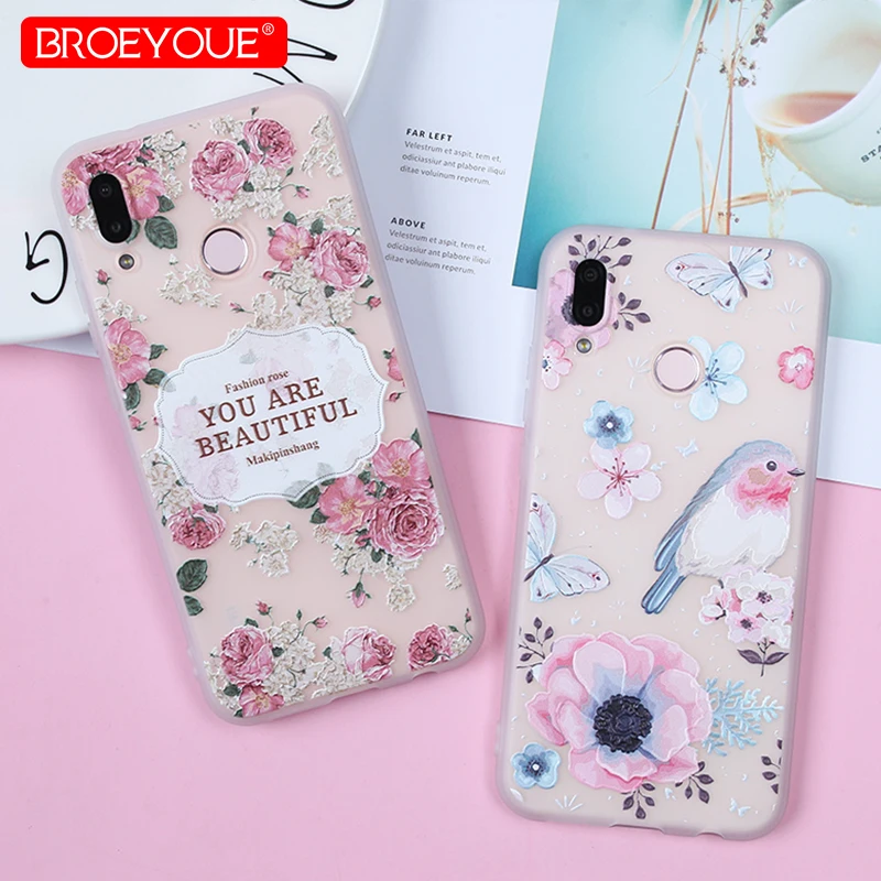 

Retro 3D Relief Flowers Case For Huawei Mate 20 Nova 3E 2 Plus Honor 7X 6X 9 Lite 10 Transparent Clear Phone Case Matte Cover