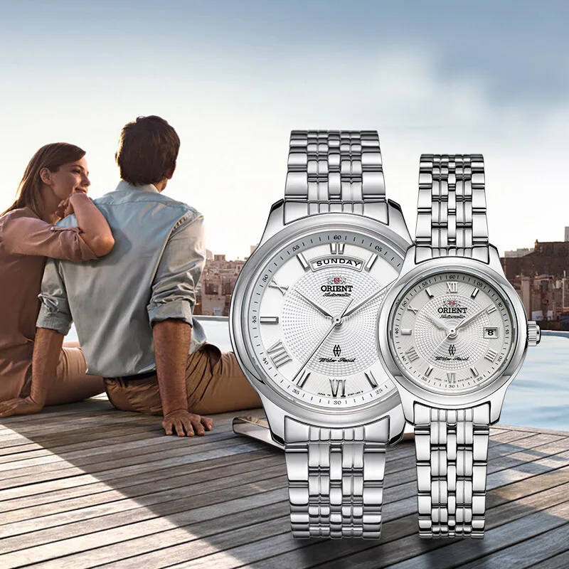 Ориент моды белые пары часов, пара корейской версии тенденции стальной ремень любителей часы мужские часы водонепроницаемые часы