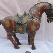 Bi002522 Королевский Китайский Чистая Бронза Медь перегородчатой цветок Повезло боевого коня Статуя