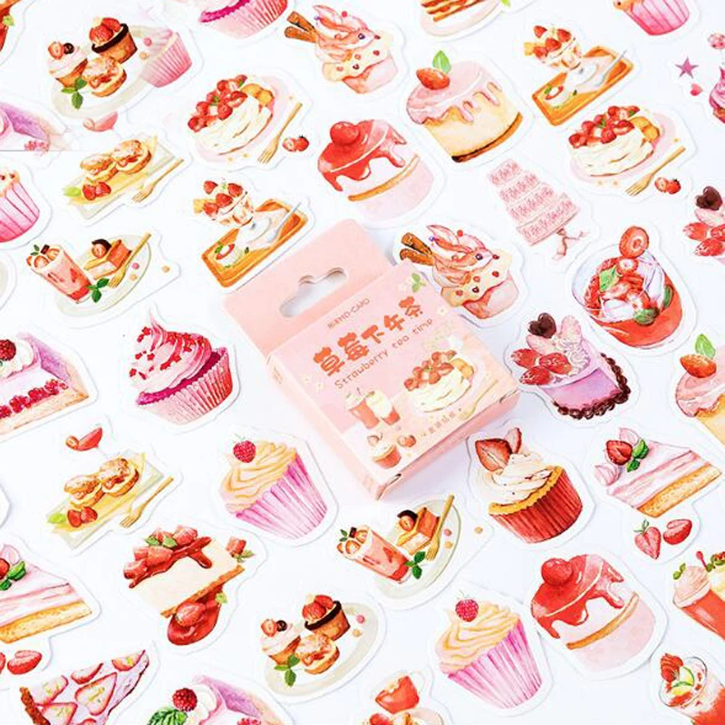 

46 pcs/box Strawberry afternoon tea paper sticker decoration diy diary scrapbooking sticker kawaii stationery Children stickers