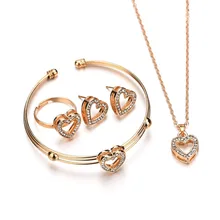 Heart Crystal Wedding Jewelry Set for Women Gold Color Pendant/Earrings/Ring Sets bijoux femme Jewelry Sets цена Heart Crystal Wedding Jewelry Set for Women Gold Color Pendant/Earrings/Ring Sets bijoux femme Jewelry Sets цены онлайн
