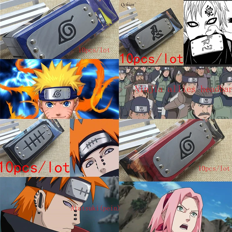 

10pcs 20pcs 40pcs Anime naruto headband Leaf Village Uchiha Kakashi Sasori Gaara Ninjia allies cosplay costume Accessories