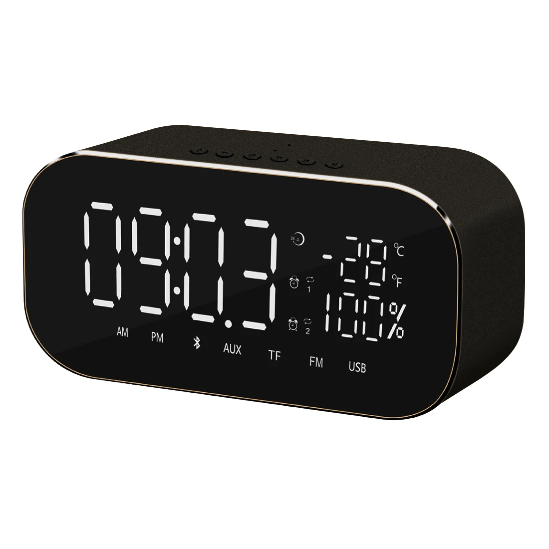 Креативный светодиодный Будильник с fm-радио беспроводной Bluetooth динамик поддержка Aux TF USB музыкальный плеер беспроводной для офиса спальни - Цвет: Black