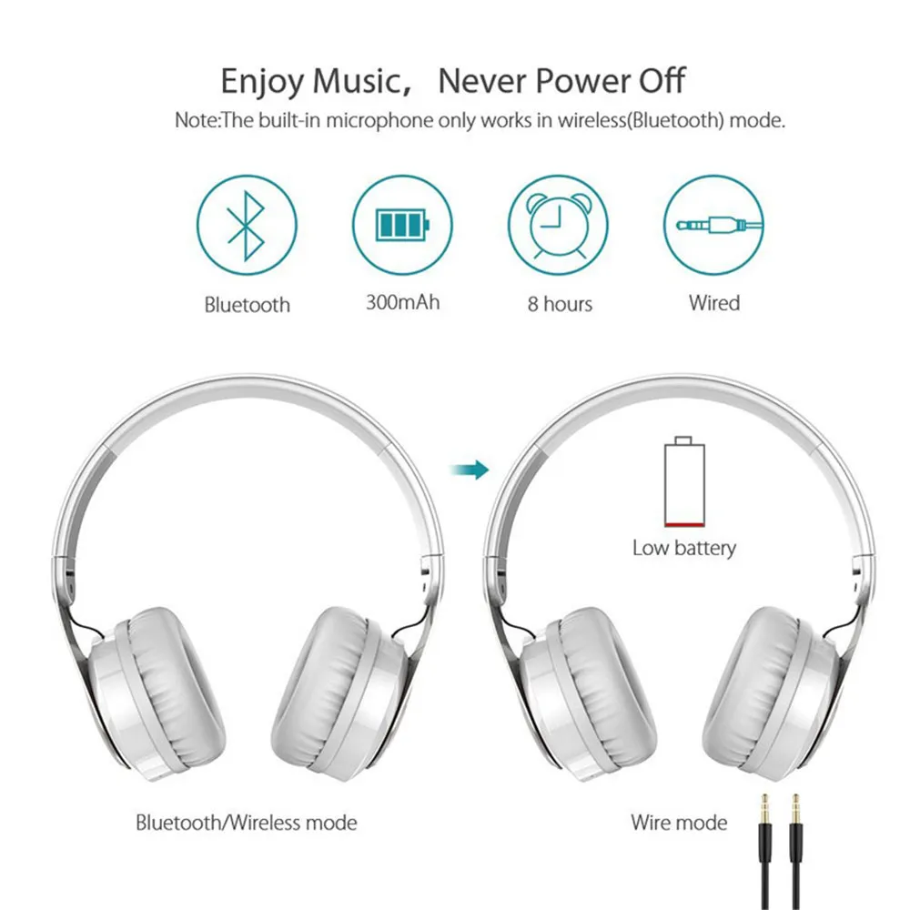 Bluetooth гарнитура Hi Fi стерео Беспроводная складные мягкие наушники памяти