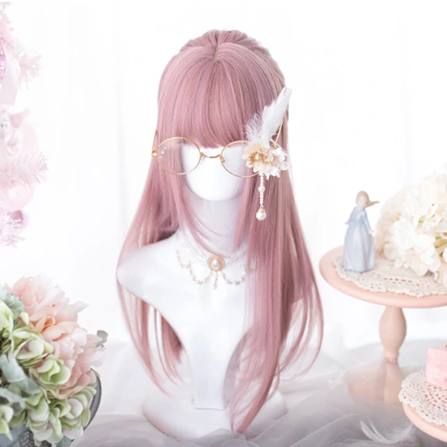 Kawaii Pink Lolita Straight with Bangs Wig