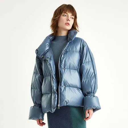 YNZZU, Корейская Новинка, зимняя куртка, женская, повседневная, короткая, пушистая, на утином пуху, пальто, для женщин, утолщенная, теплая, свободная одежда, пальто O808 - Цвет: Синий