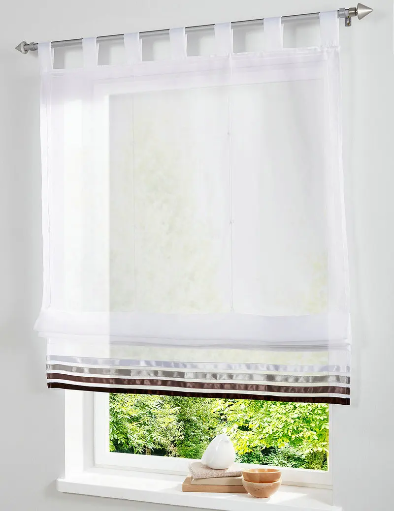 

Popular Gradual Change Ribbon Design Rod-Packet Solid Color Kitchen Balcony Voile Roman Curtain 1 Piece