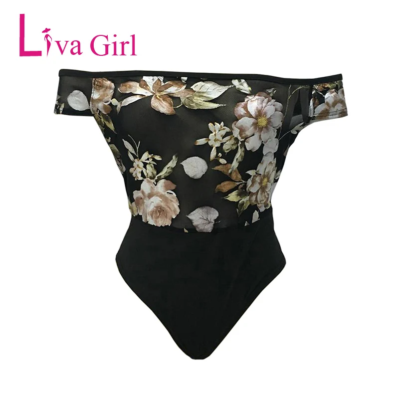 LIVA GIRL сексуальный черный сетчатый женский боди с открытыми плечами цветочный