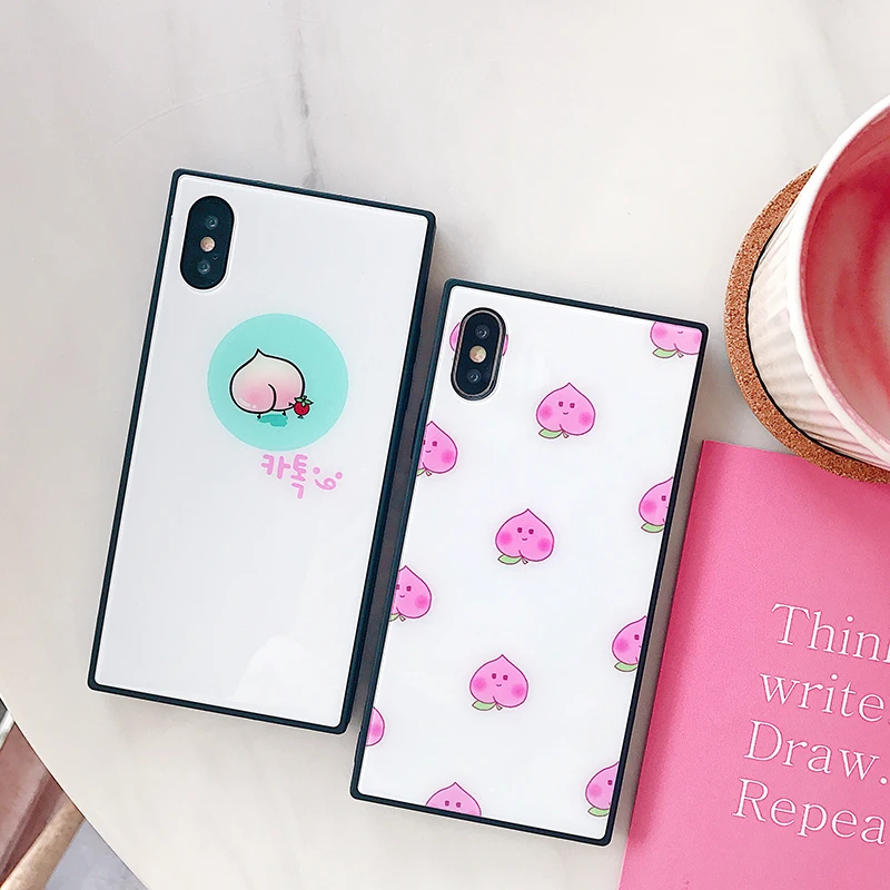 RZP Fruit Cherry Glass Case For iPhone X 10 Tempered glass Cover Bumper On The Apple 6s 7 8 Plus Silicon Shell | Мобильные телефоны
