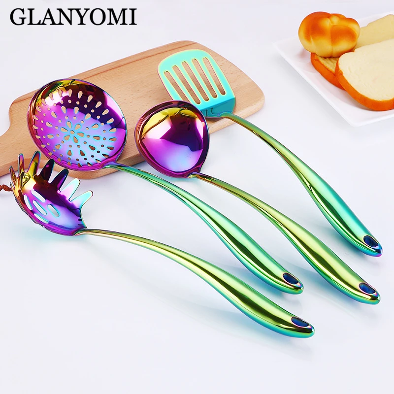 

Luxury 1 or 4PCS Cooking Tool Sets 304 Stainless Steel Kitchen Cooking Utensils Tools Turner Soup Spoon Pasta Server Strainer