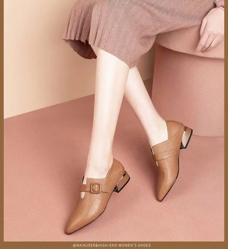 Zanpace/кожаные ботинки в британском стиле; весенняя обувь с острым носком; женские утепленные ботинки на высоком каблуке; ботинки двойного назначения с пряжкой и ремешком