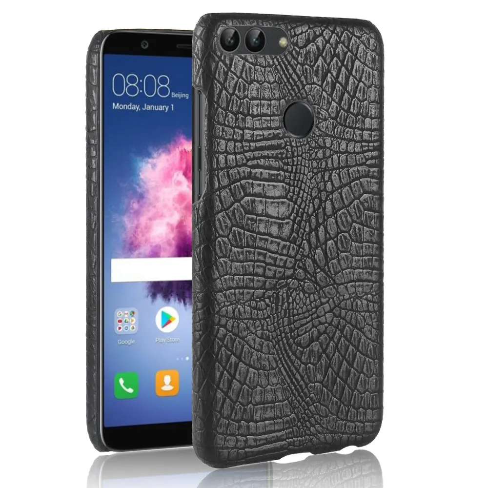 

For Huawei P Smart Case Luxury Crocodile Pattern PU Leather Case For Huawei Enjoy 7S Cover Hard PC Shockproof Protect Shell