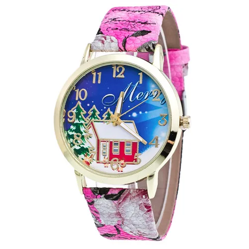 Бренд милые из искусственной кожи часы с ремешком-браслетом Рождественский домик шаблон Кожаный ремешок модные кварцевые аналоговые цифровые часы - Цвет: D