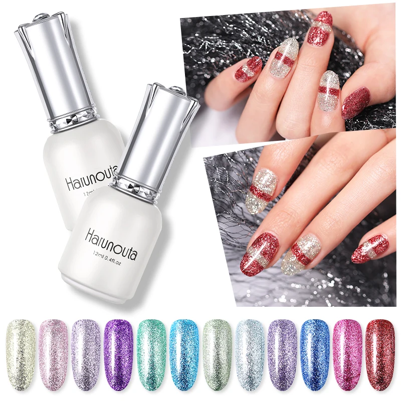 

12ml Platinum Glitter Nail Gel Varnish Semi Permanent Nail Art Glitter Pearl Shining Gel Lacquer Soak off UV Gel Nail Polish