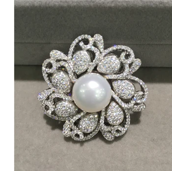 

925 sterling silver with cubic zircon connector for necklace jewelry making DIY flower connectors fresh water pearl fashion