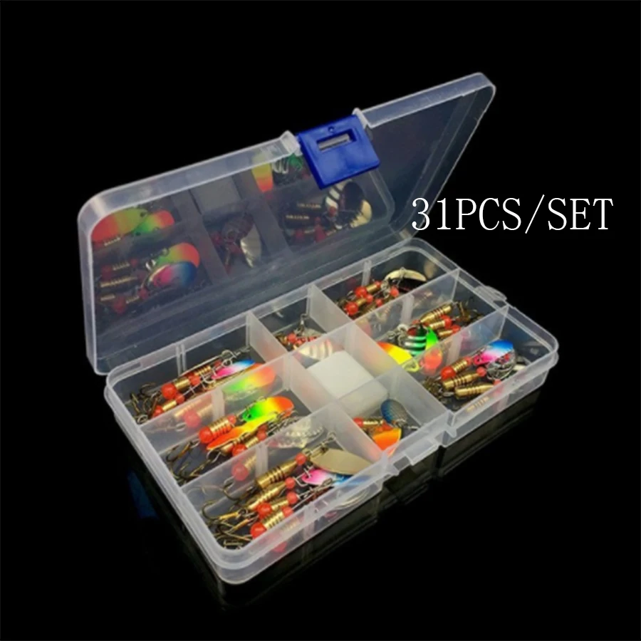 

31pcs Fishing Metal Jig Lure Set Rotating Sequins Drop-shaped Artificial Bait Spinner Spoon Wobbler Troling Lure for Fishing