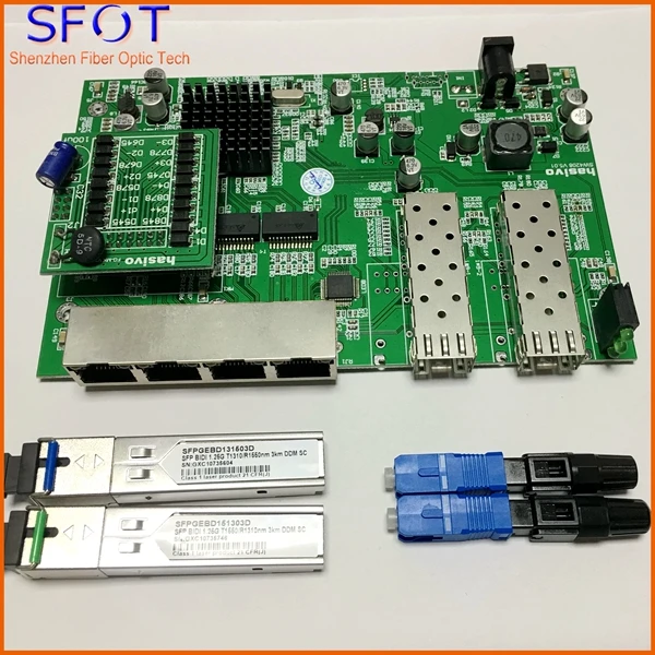 

4-port POE reverse Switch board kit, contain 2pcs SC 3KM SFPs and 2pcs SC/UPC fast connector