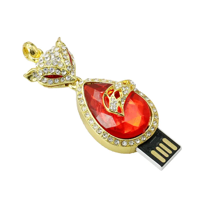 Кристалл лиса кошка usb флэш-накопителя Стик флэш-диск 4 ГБ 8 ГБ 16 ГБ 32 ГБ 64 ГБ ювелирные изделия Цепочки и ожерелья pen drive подарки