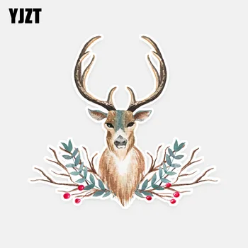 

YJZT 17CM*15.5CM Beautiful Cartoon Deer Head Flowers Waterproof Decal PVC Car Sticker 5-0667