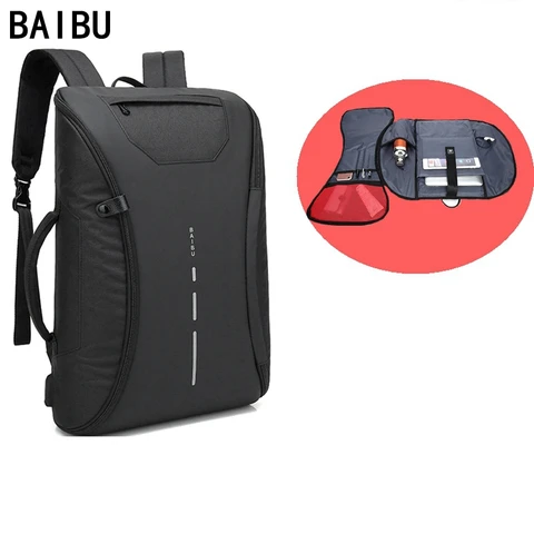 Mochila para Laptop Preta de Negócios Bolsa de Viagem Multifunção com Carregador Baibu 156 Polegadas Masculina Usb Mochilas Casuais Fashion Unissex