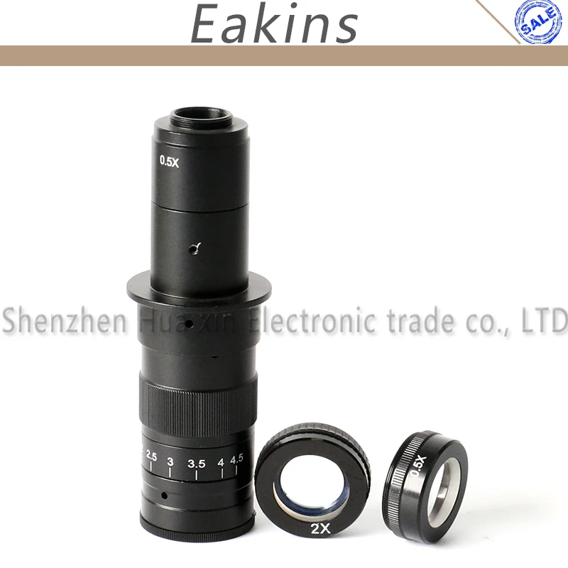 Adjustable 180X Magnification Zoom C mount Lens + 2pc 0.5X 2X Barlow