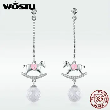 

WOSTU Luxury 925 Sterling Silver Drop Earrings Carousel Playground Dangle Long Earrings For Women Wedding Party Jewelry DAE038