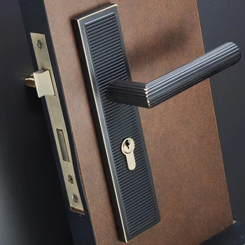 

1Set American Brass Door Lock Square Interior Door Handle with Key Lock Brass Durable Handle Set Unequal Double Door Lock JF1962