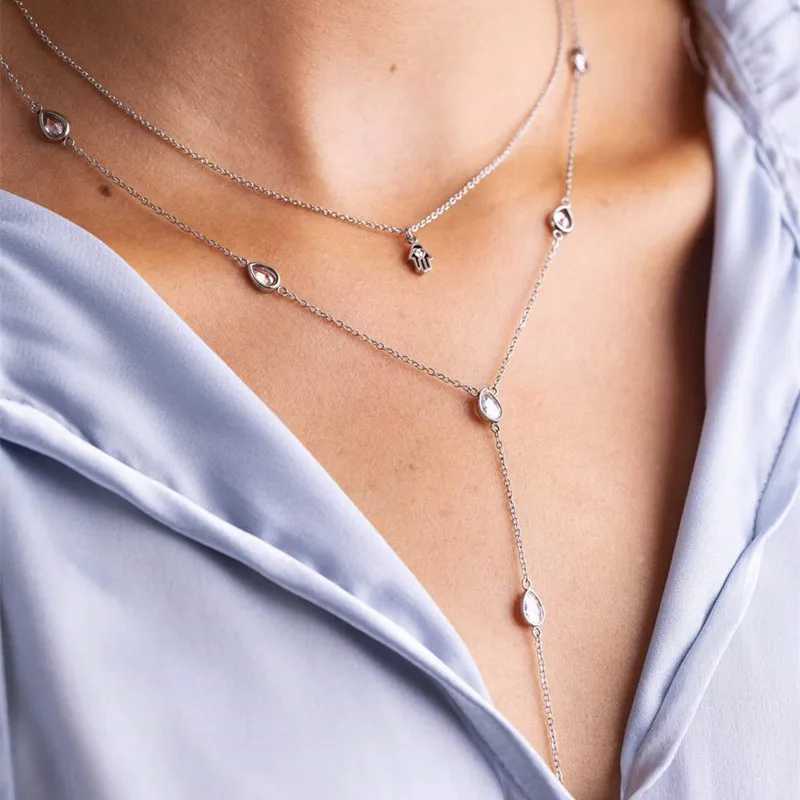

Mavis Hare New Arrival Teardrop Hand Necklace with Stainless Steel Teardrop Necklace & Fatima Pendant Necklace as Christmas Gift