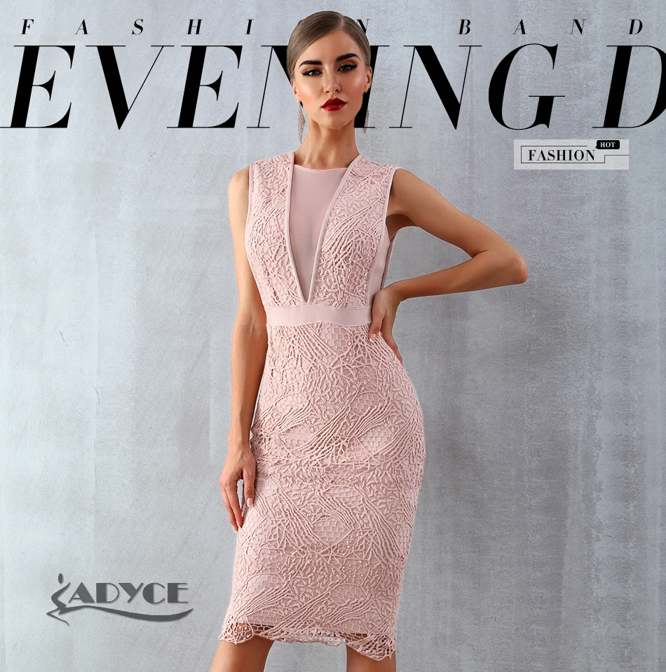 ADYCE 2021 New Summer Women Tank Bandage Dress Sexy Lace Mesh Sleeveless Bodycon Evening Clubwear Celebrity Runway Party Dresses