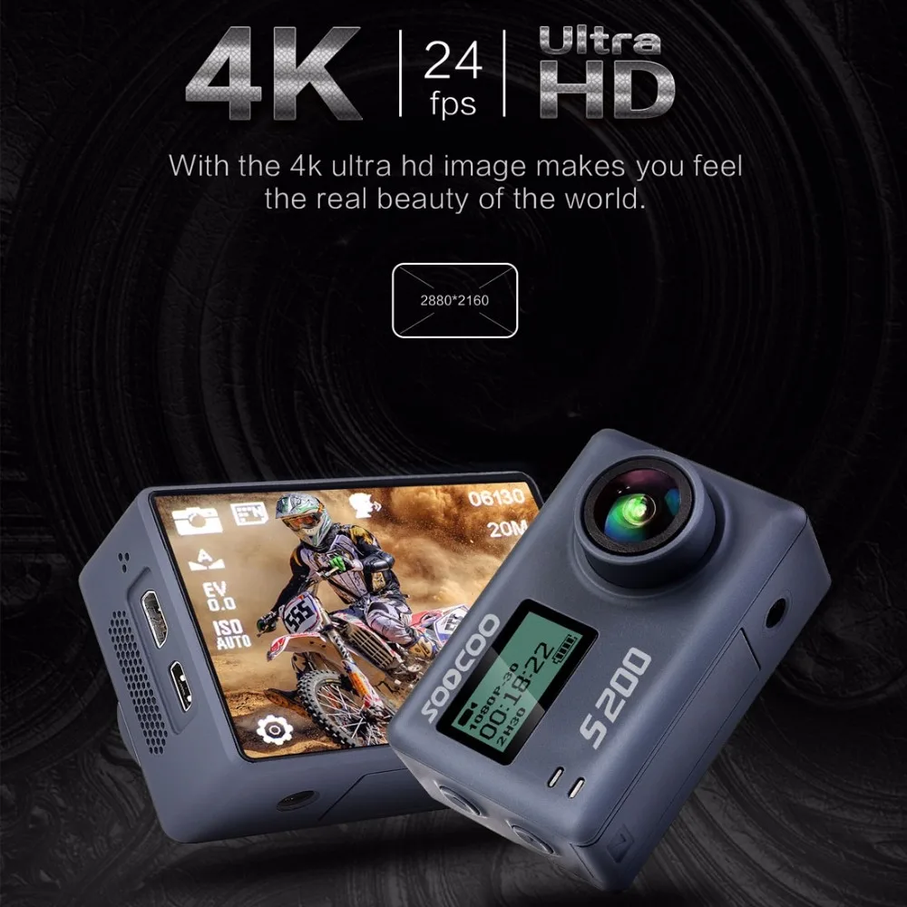 Экшн камера SOOCOO S200 Ultra HD 4K NTK96660 + IMX078 с Wi Fi голосовым управлением внешним