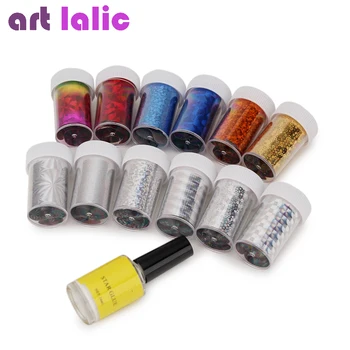 

12pcs Nail Art Transfer Foil Sticker Paper Random Color for Nail Tips Decoration+1 Pcs 16 ml Nail Art Adhesive Gel Polish Glue