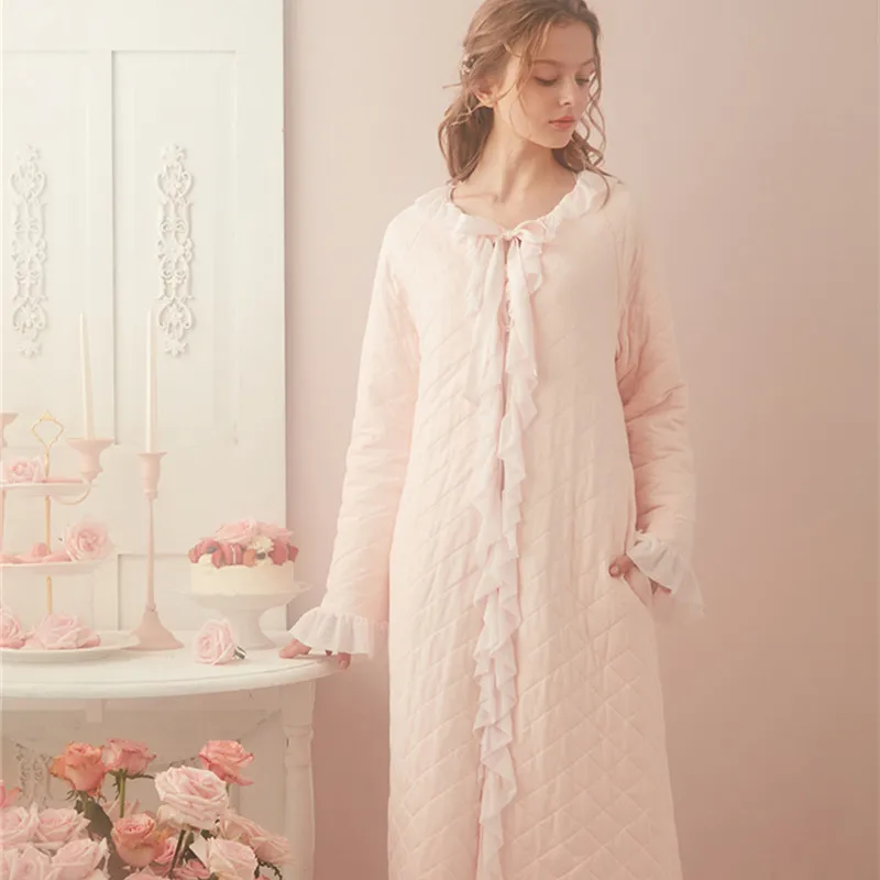  Winter Robe Women Long Robe Vintage Princess Robe Nightgown R Pyjama Winter Clothing Female