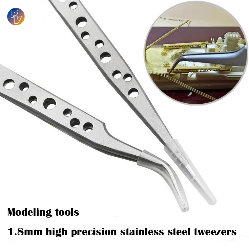 

Modeling tools 1.8mm high precision stainless steel tweezers Anti-magnetic and anti-static band-hole tweezers